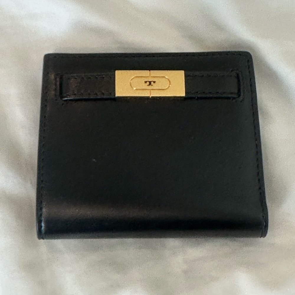 Tory Burch compact Black Leather Wallet with Gold hardware